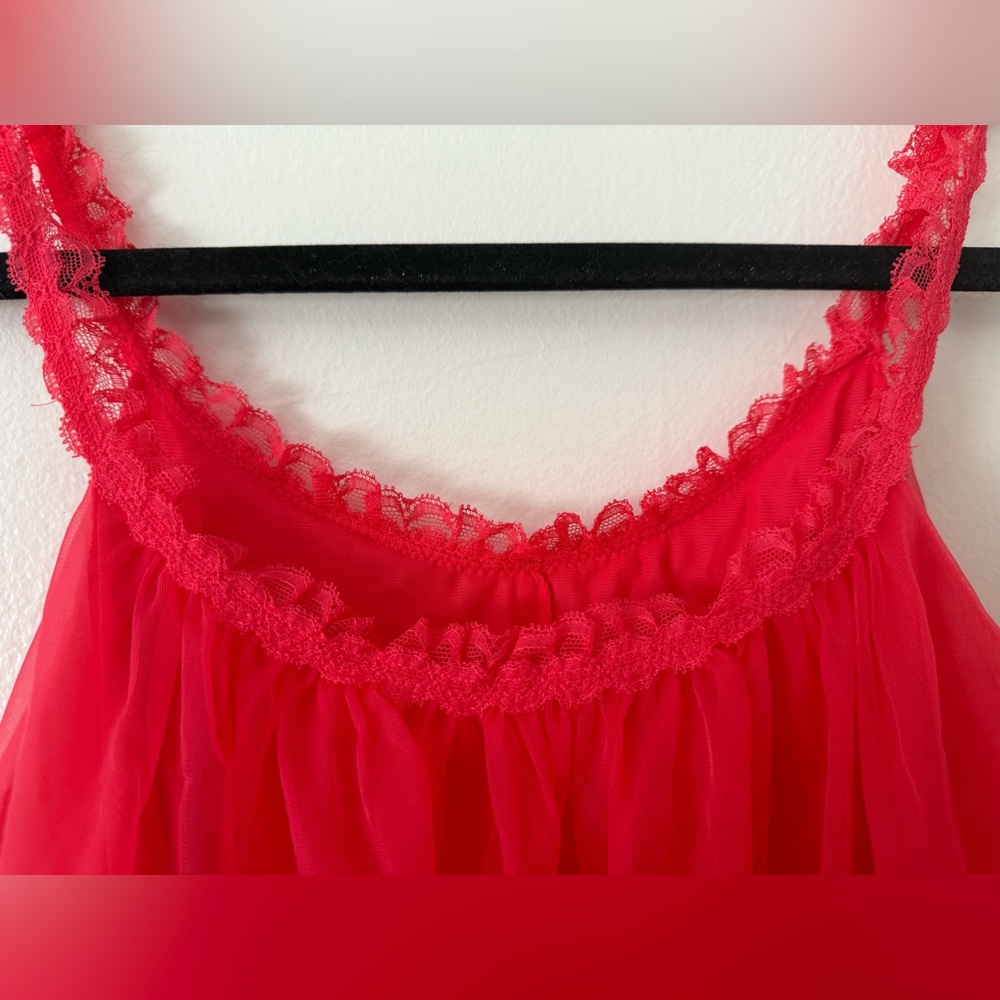 Vintage 1960’s Vanity Fair Floral Embroidered Babydoll Nightgown Red Size XS - Picture 6 of 14